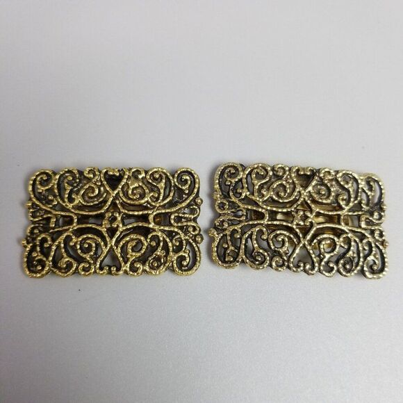 Vintage Tip Toe Gold Tone Filigree Sweater, Dress or Shoe Clips Set Of 2, Estate - Picture 8 of 8
